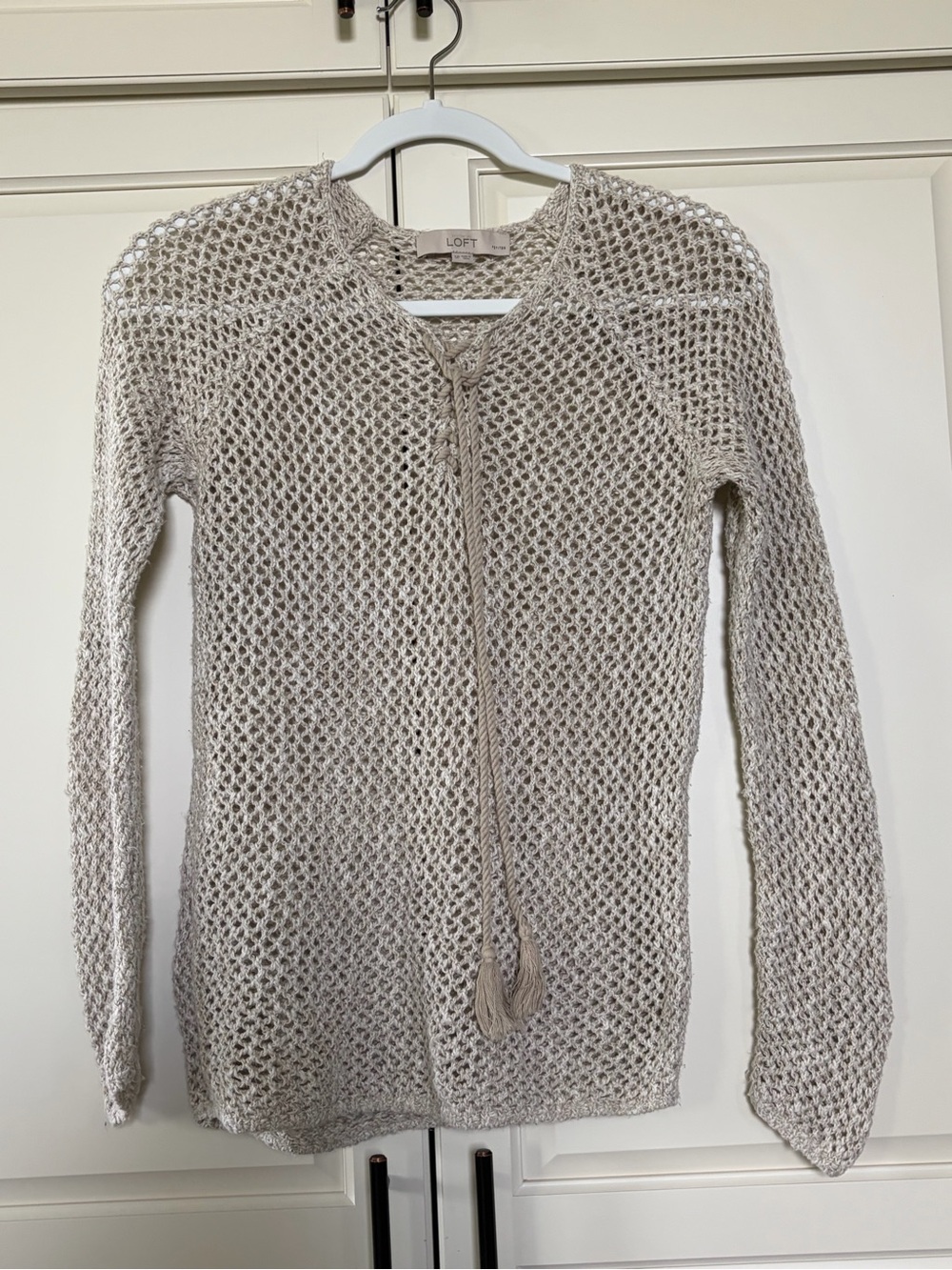 LOFT Women's Open-Knit Beige Pullover Sweater